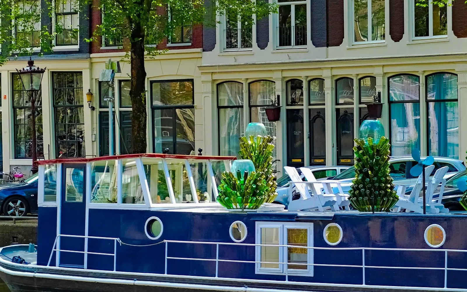 Barge, houseboat and boat