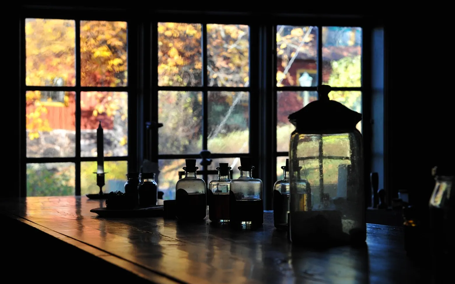 Window, counter and bottles